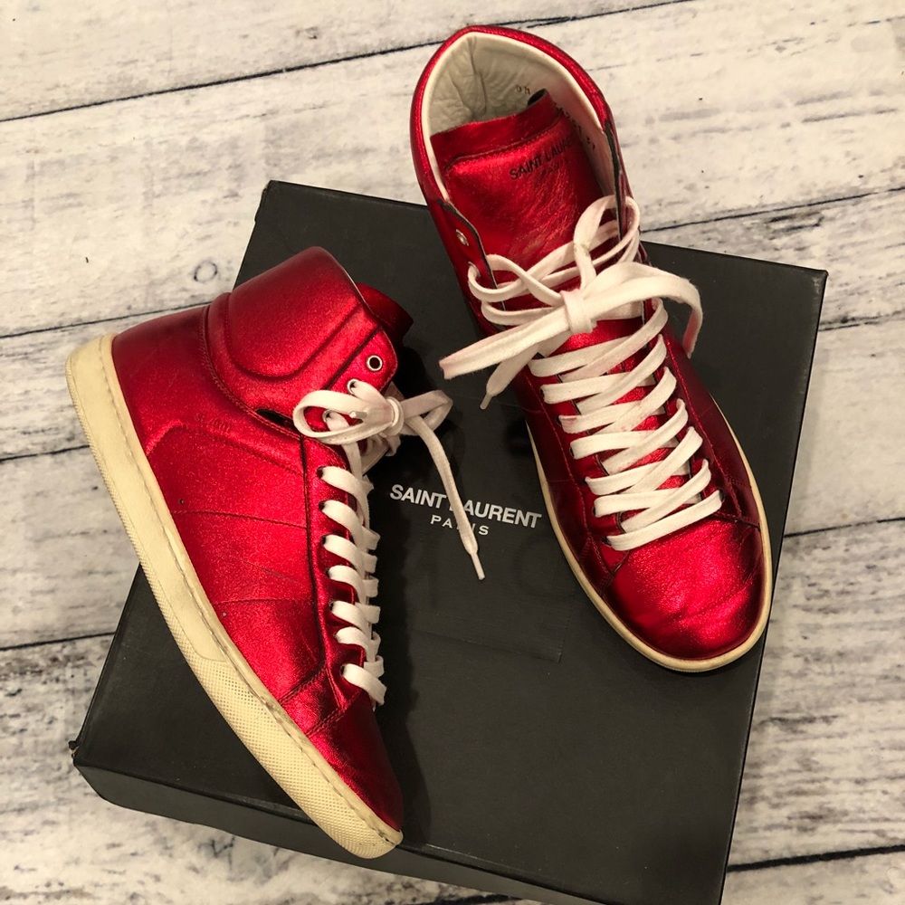 Metallic red saint Lauren sneakers